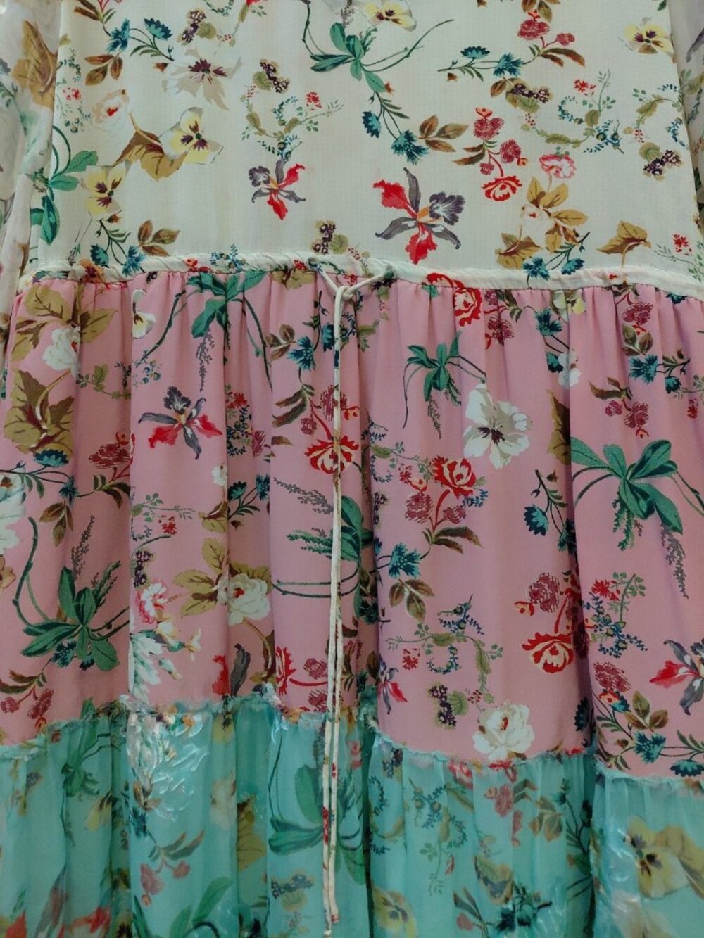 Hemnant & Nandita Wild Rose Silk Dress Tiered V-Neck Floral Long Sleeve Medium - Picture 5 of 12